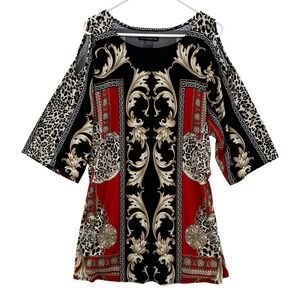 EvoVarro Tunic Top Womens Small Baroque Leopard Print Cold Shoulder Made in USA